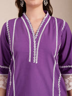 Yufta Purple Premium Cotton Kurta Dupatta Pant Set | Grocsy