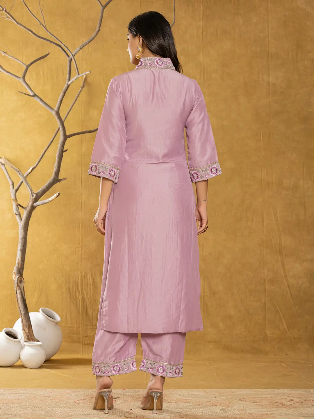Yufta Purple Silk Blend Pakistani Style Kurta Dupatta Set | Grocsy