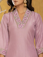 Yufta Purple Silk Blend Pakistani Style Kurta Dupatta Set | Grocsy