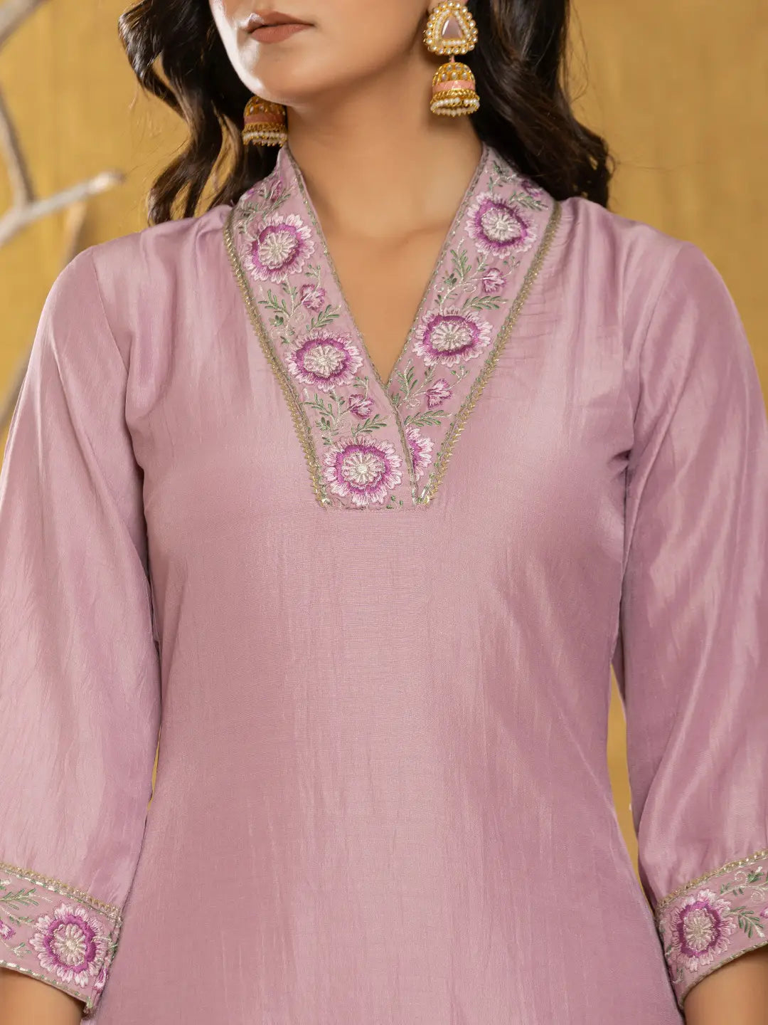 Yufta Purple Silk Blend Pakistani Style Kurta Dupatta Set | Grocsy