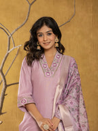 Yufta Purple Silk Blend Pakistani Style Kurta Dupatta Set | Grocsy