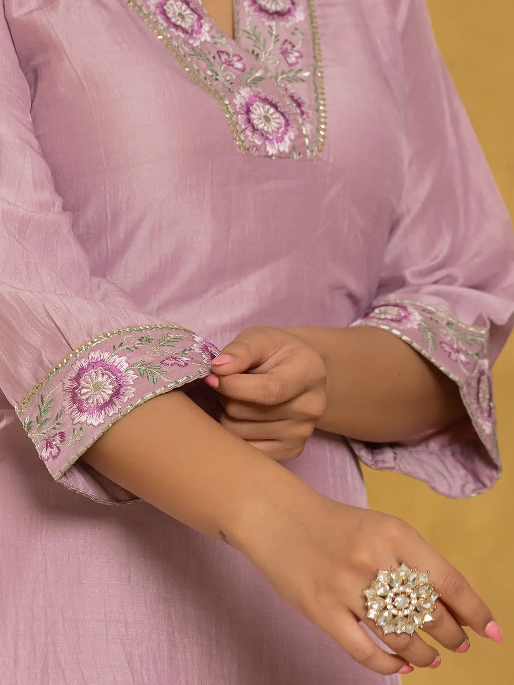 Yufta Purple Silk Blend Pakistani Style Kurta Dupatta Set | Grocsy