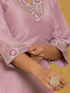 Yufta Purple Silk Blend Pakistani Style Kurta Dupatta Set | Grocsy