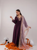 Yufta Purple Silk Embroidered Kurta Dupatta Set | Grocsy
