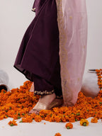 Yufta Purple Silk Embroidered Kurta Dupatta Set | Grocsy