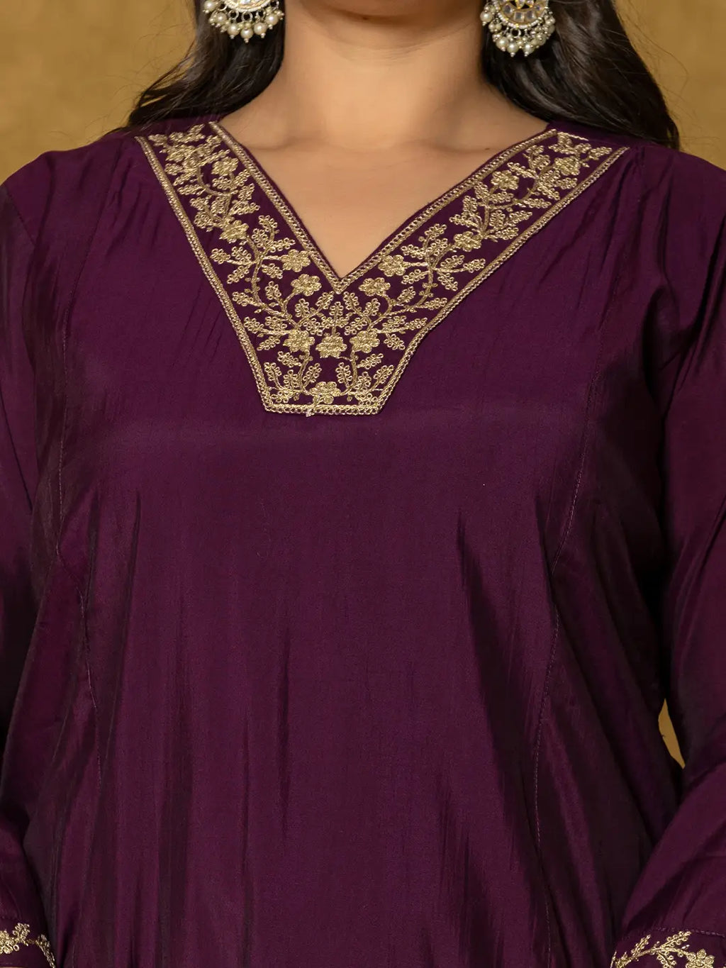Yufta Purple Silk Embroidered Plus Size Kurta Dupatta Set | Grocsy