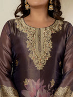 Yufta Purple Tissue Kurta Dupatta Pant Set | Grocsy