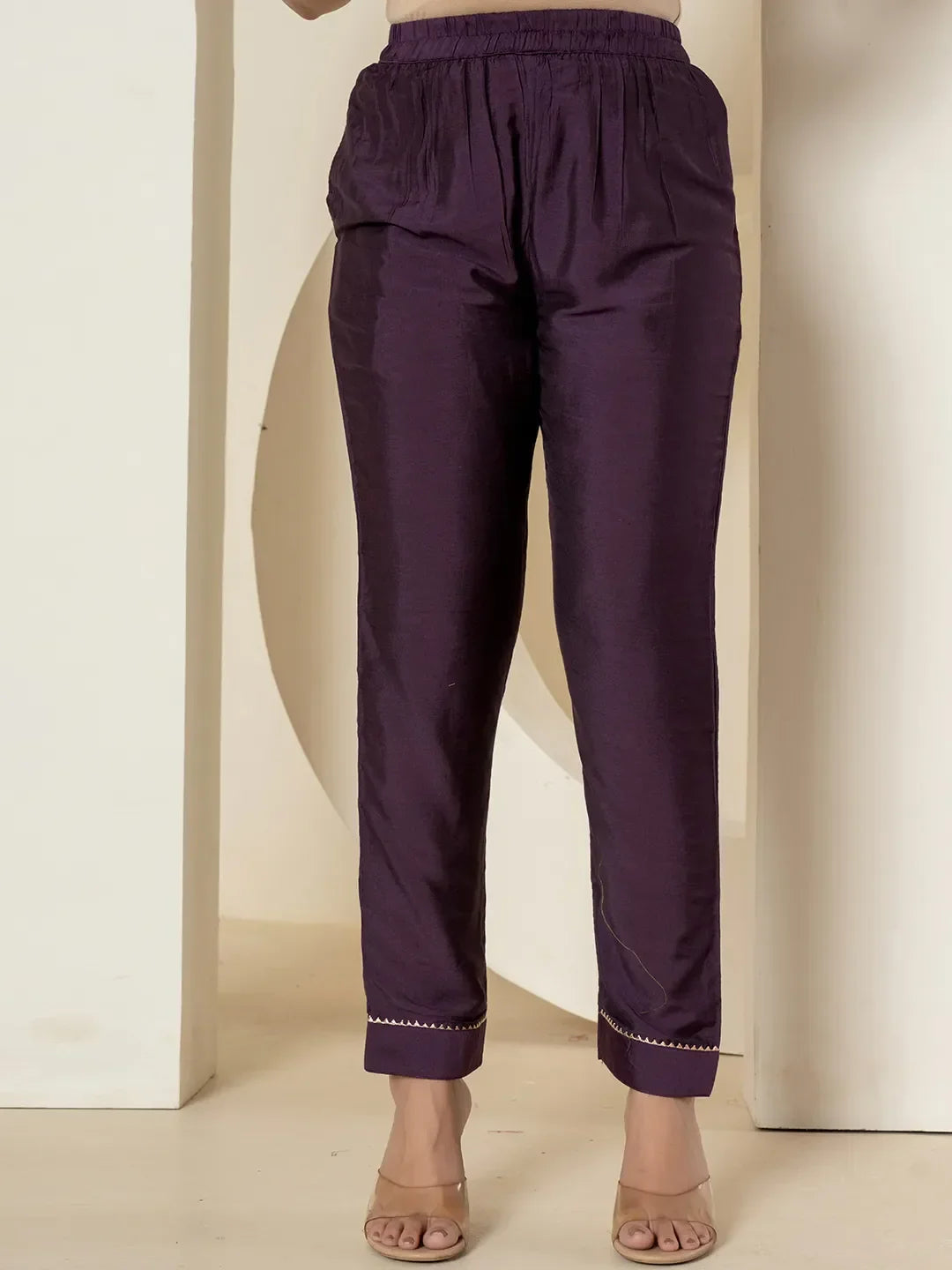 Yufta Purple Tissue Kurta Dupatta Pant Set | Grocsy
