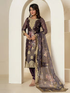 Yufta Purple Tissue Kurta Dupatta Pant Set | Grocsy