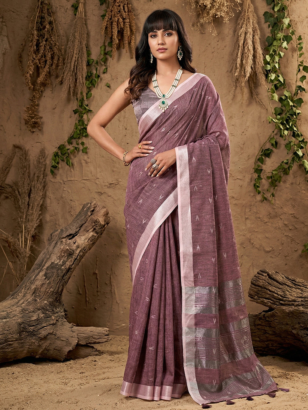 Anaita Purple Linen Cotton Zari Work Saree With Blouse | Grocsy