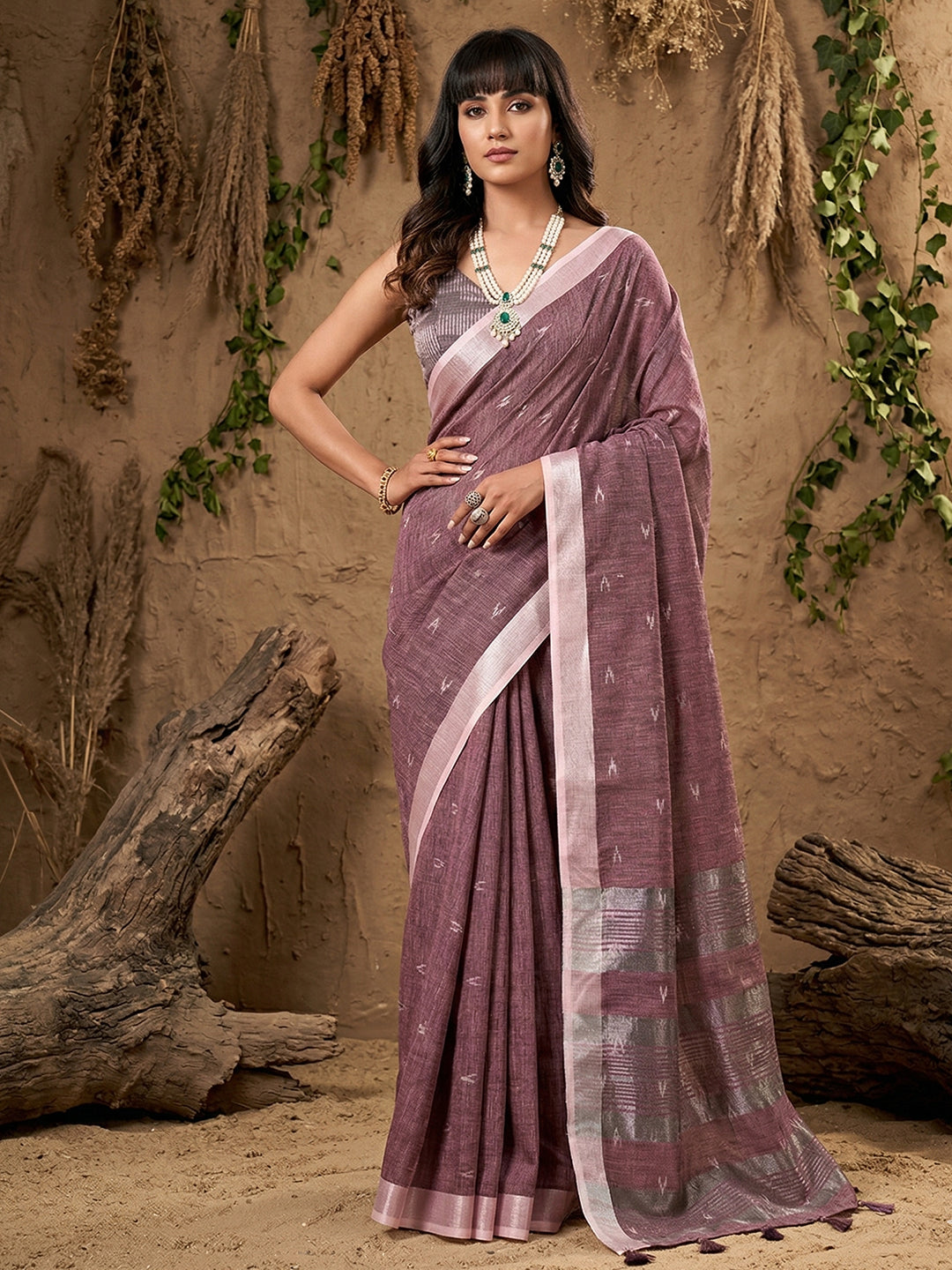 Anaita Purple Linen Cotton Zari Work Saree With Blouse | Grocsy
