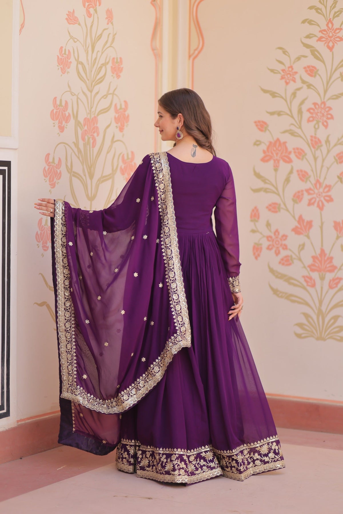 Evanik Faux Georgette With Embroidered Work Wedding Gown Dupatta | Grocsy