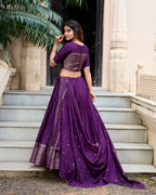 Evanik Women Pure Chanderi Plain With Zari Weaving Work Border Stitched Lehenga With Unstitched Blouse Dupatta(Up to 42) | Grocsy
