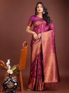 Anaita Purple Banarasi Silk Woven Saree With Blouse | Grocsy