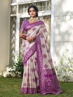 Anaita Purple Silk Blend Woven Saree With Blouse | Grocsy