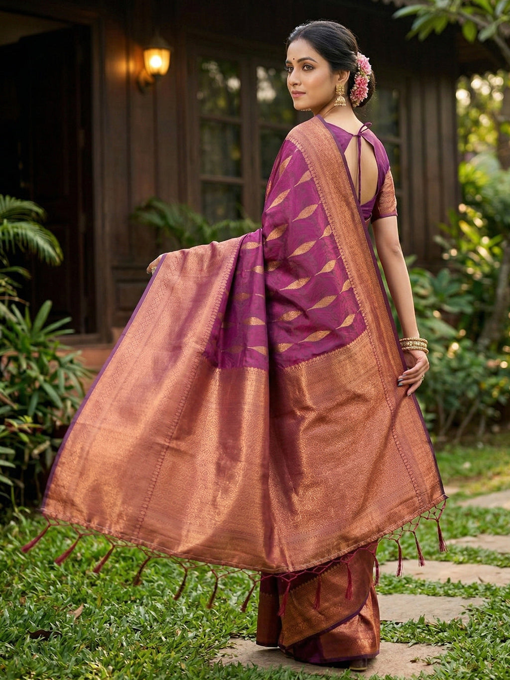 Anaita Purple Silk Blend Woven Saree With Blouse | Grocsy