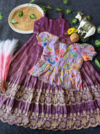 Evanik Designer Purple Tissue Silk Embroidered Work Gown With koti for Kids | Grocsy