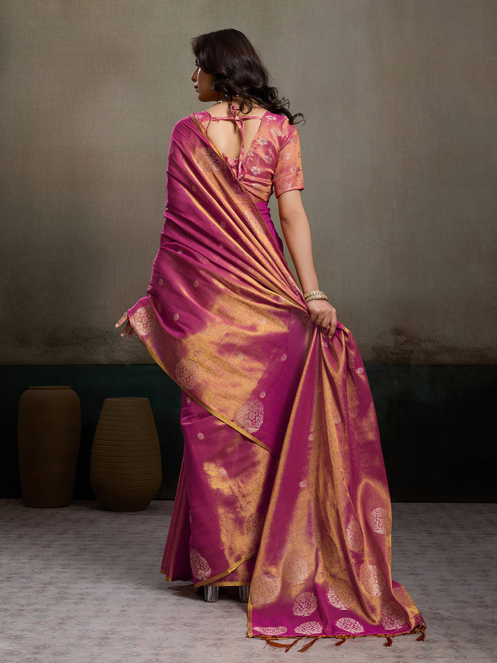 Anaita Purple Tissue Silk Woven Saree With Blouse | Grocsy