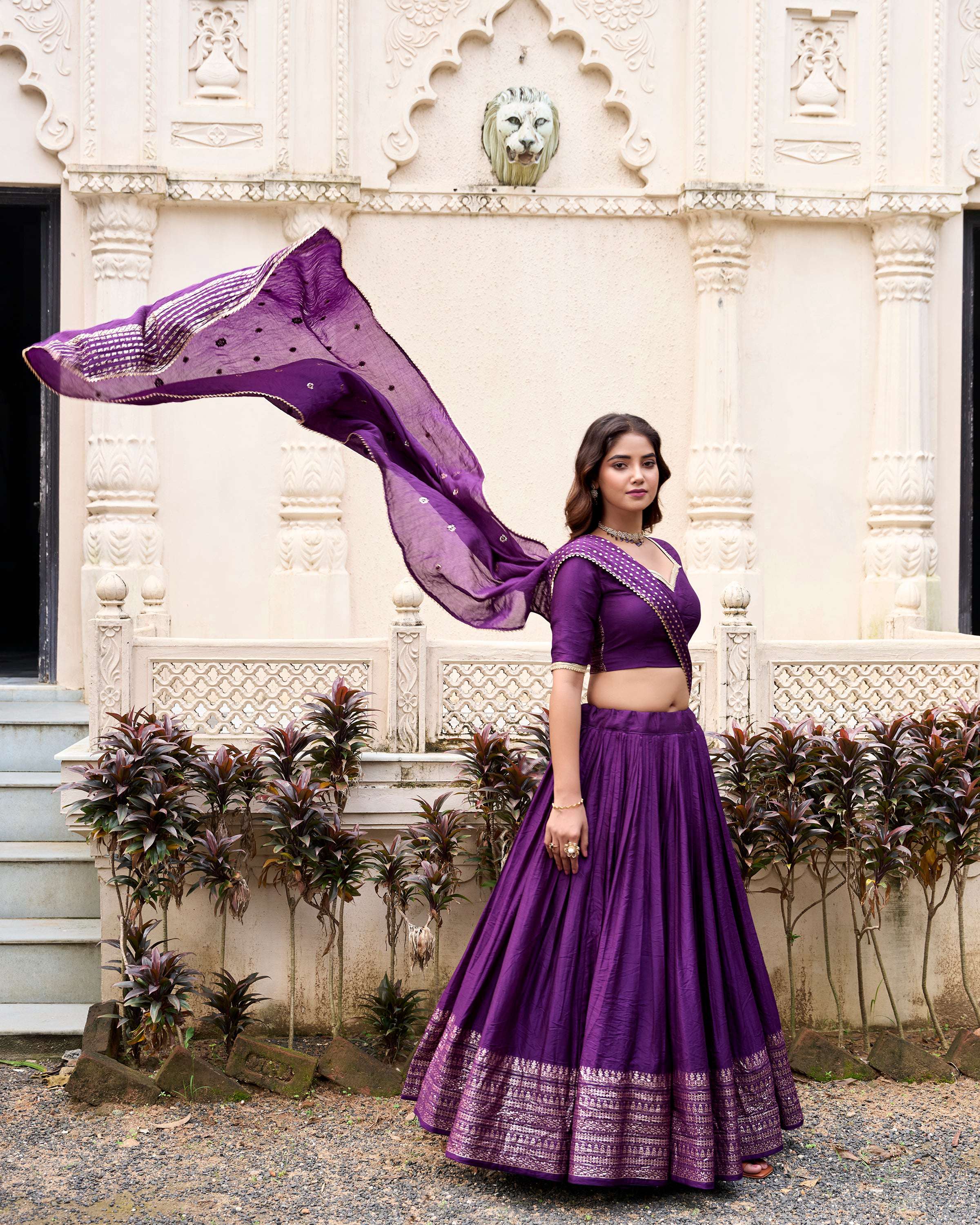 Evanik Women Pure Chanderi Plain With Zari Weaving Work Border Stitched Lehenga With Unstitched Blouse Dupatta(Up to 42) | Grocsy