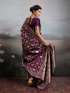 Anaita Purple Silk Blend Woven Saree With Blouse | Grocsy