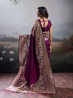 Anaita Purple Silk Blend Woven Saree With Blouse | Grocsy
