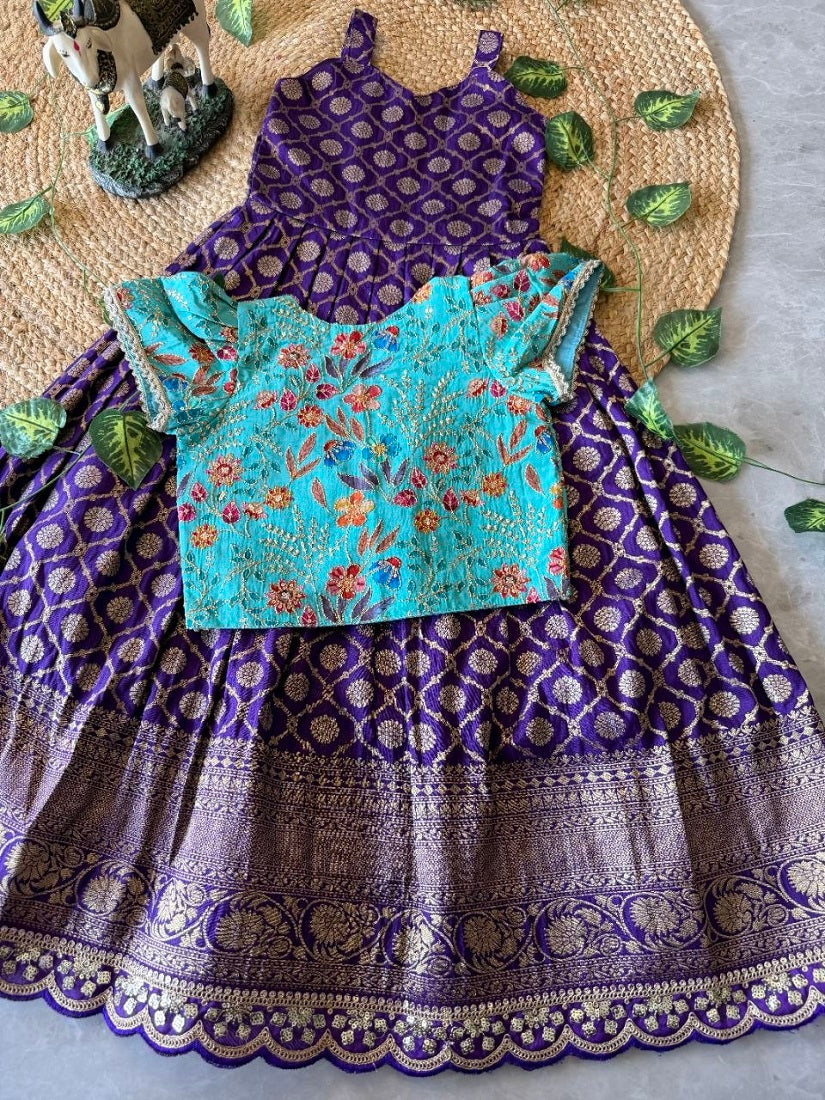 Evanik Festive Wear Purple Dola Silk zari and thread weaving Gown With Position Print Koti | Grocsy