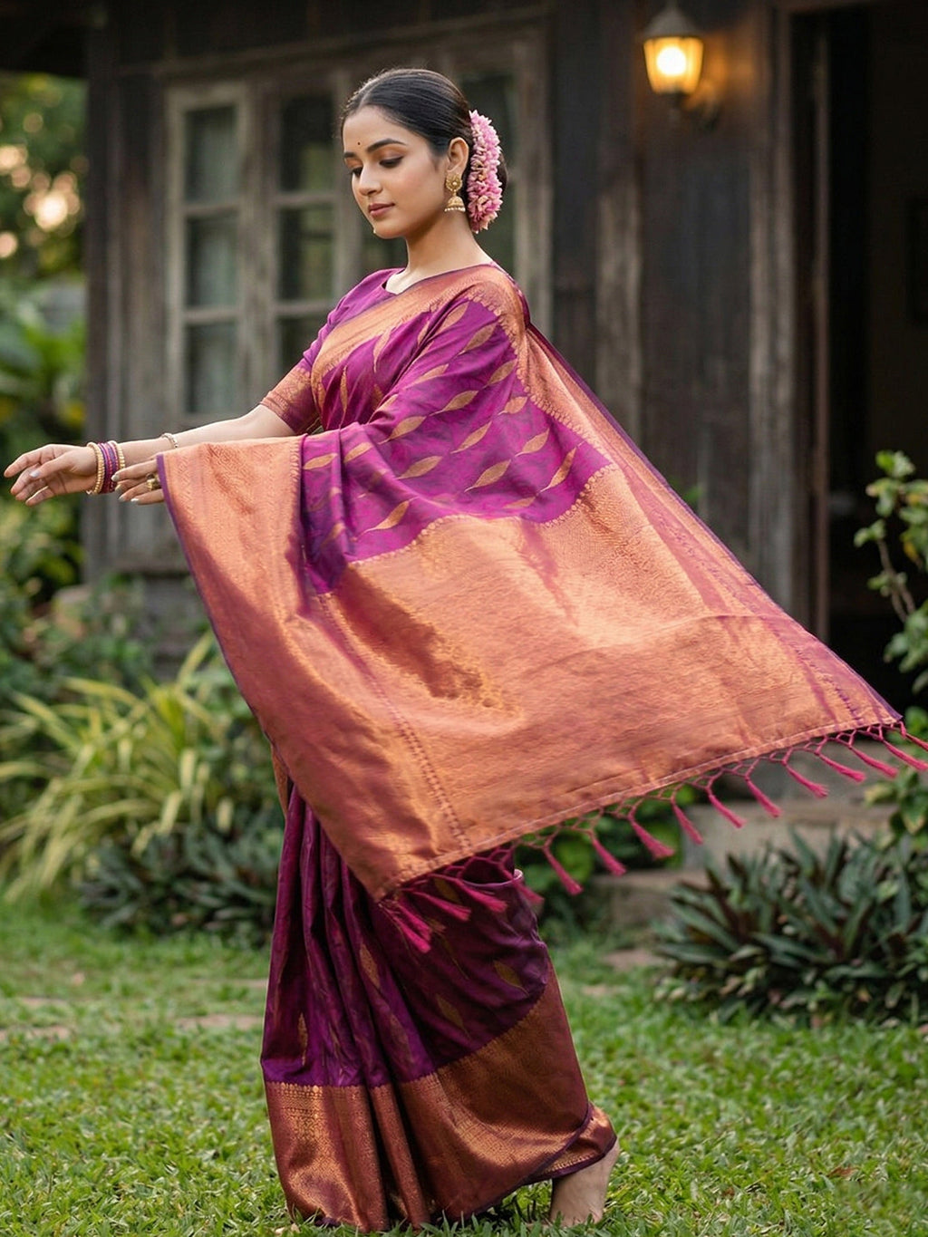 Anaita Purple Silk Blend Woven Saree With Blouse | Grocsy