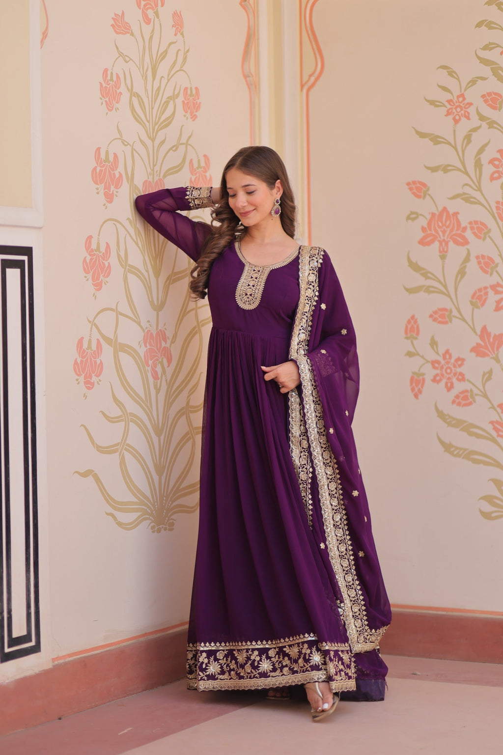 Evanik Faux Georgette With Embroidered Work Wedding Gown Dupatta | Grocsy
