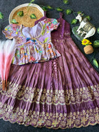 Evanik Designer Purple Tissue Silk Embroidered Work Gown With koti for Kids | Grocsy