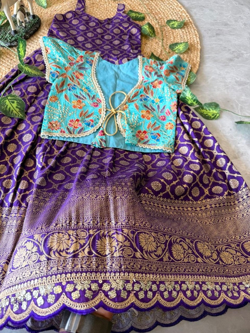 Evanik Festive Wear Purple Dola Silk zari and thread weaving Gown With Position Print Koti | Grocsy