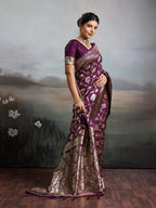 Anaita Purple Silk Blend Woven Saree With Blouse | Grocsy