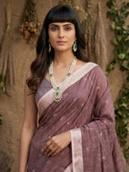 Anaita Purple Linen Cotton Zari Work Saree With Blouse | Grocsy
