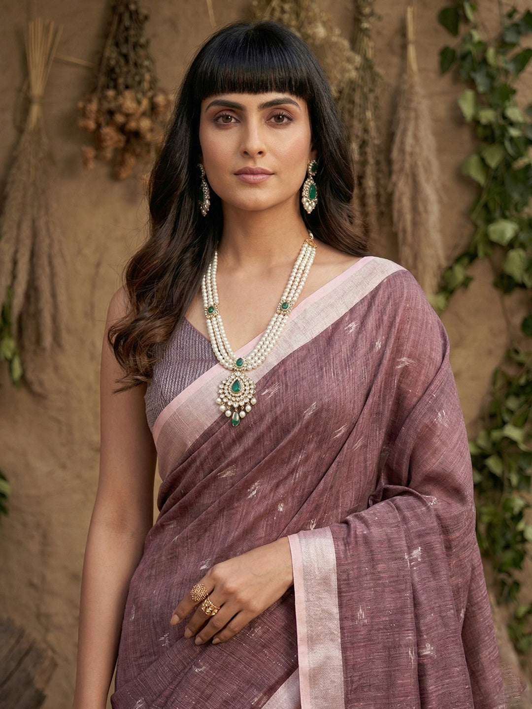 Anaita Purple Linen Cotton Zari Work Saree With Blouse | Grocsy