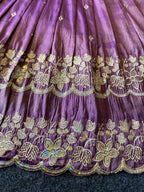 Evanik Designer Purple Tissue Silk Embroidered Work Gown With koti for Kids | Grocsy