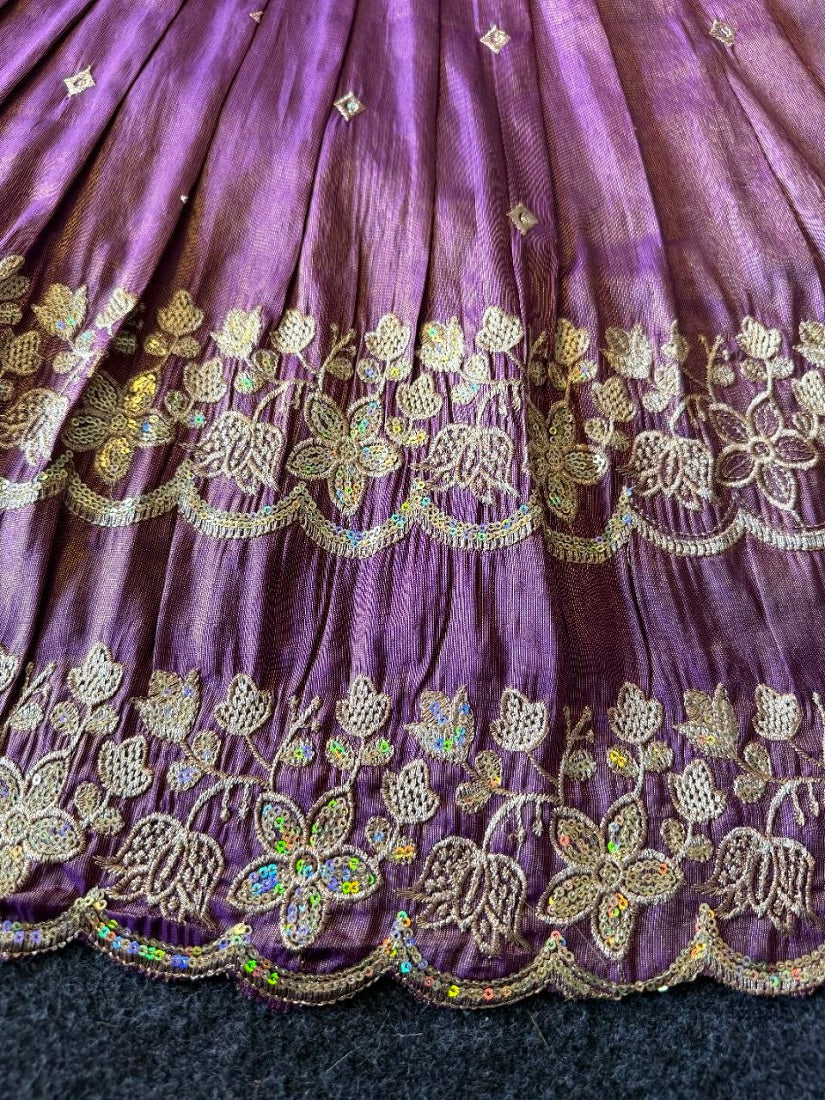 Evanik Designer Purple Tissue Silk Embroidered Work Gown With koti for Kids | Grocsy