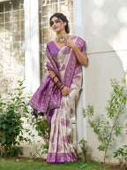 Anaita Purple Silk Blend Woven Saree With Blouse | Grocsy