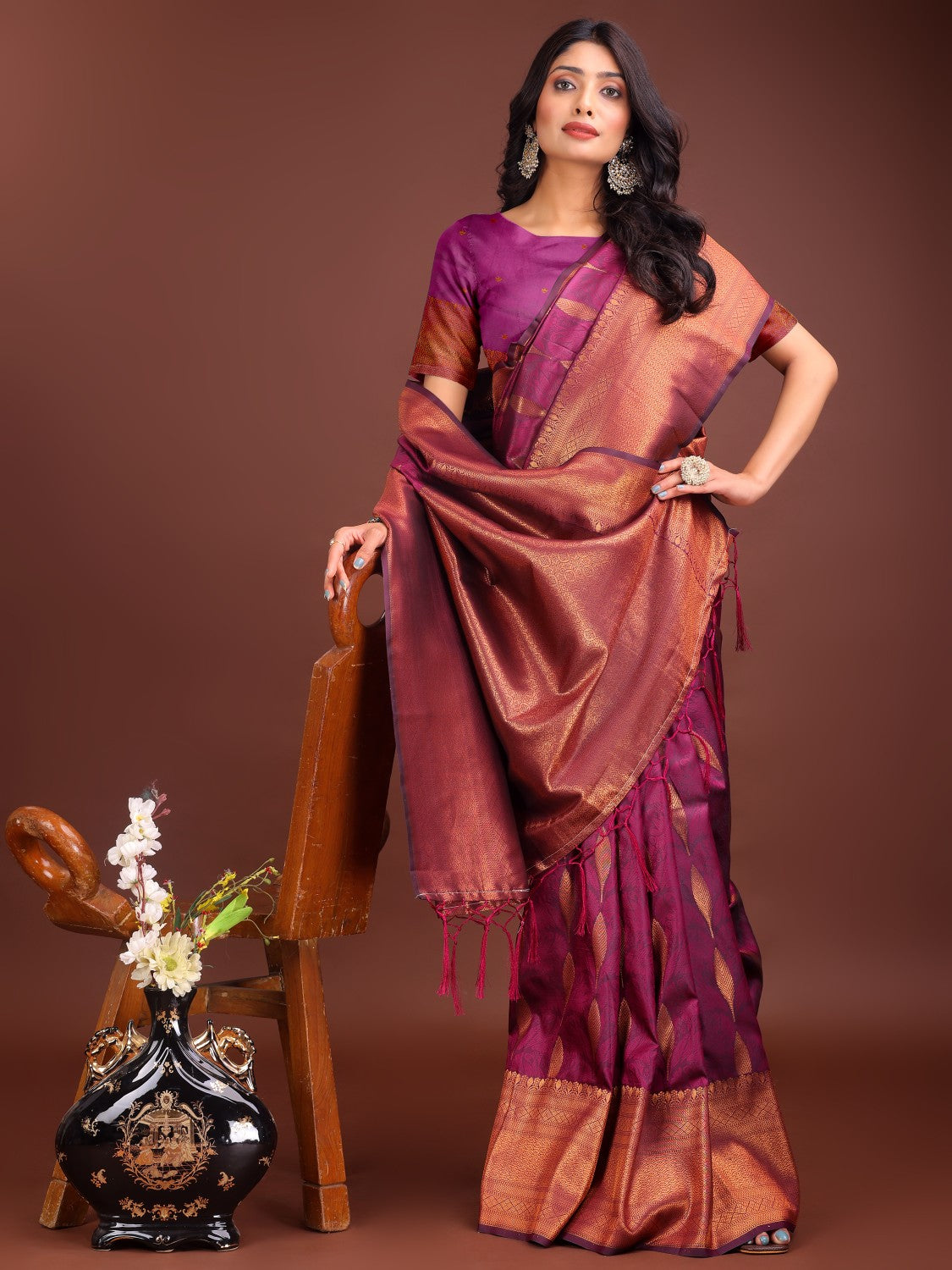 Anaita Purple Banarasi Silk Woven Saree With Blouse | Grocsy