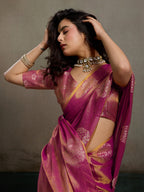 Anaita Purple Tissue Silk Woven Saree With Blouse | Grocsy