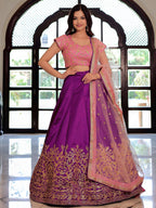 Tulsi Art Glamorous Purple Mulberry Silk Zari Embroidered Lehenga Choli | Grocsy