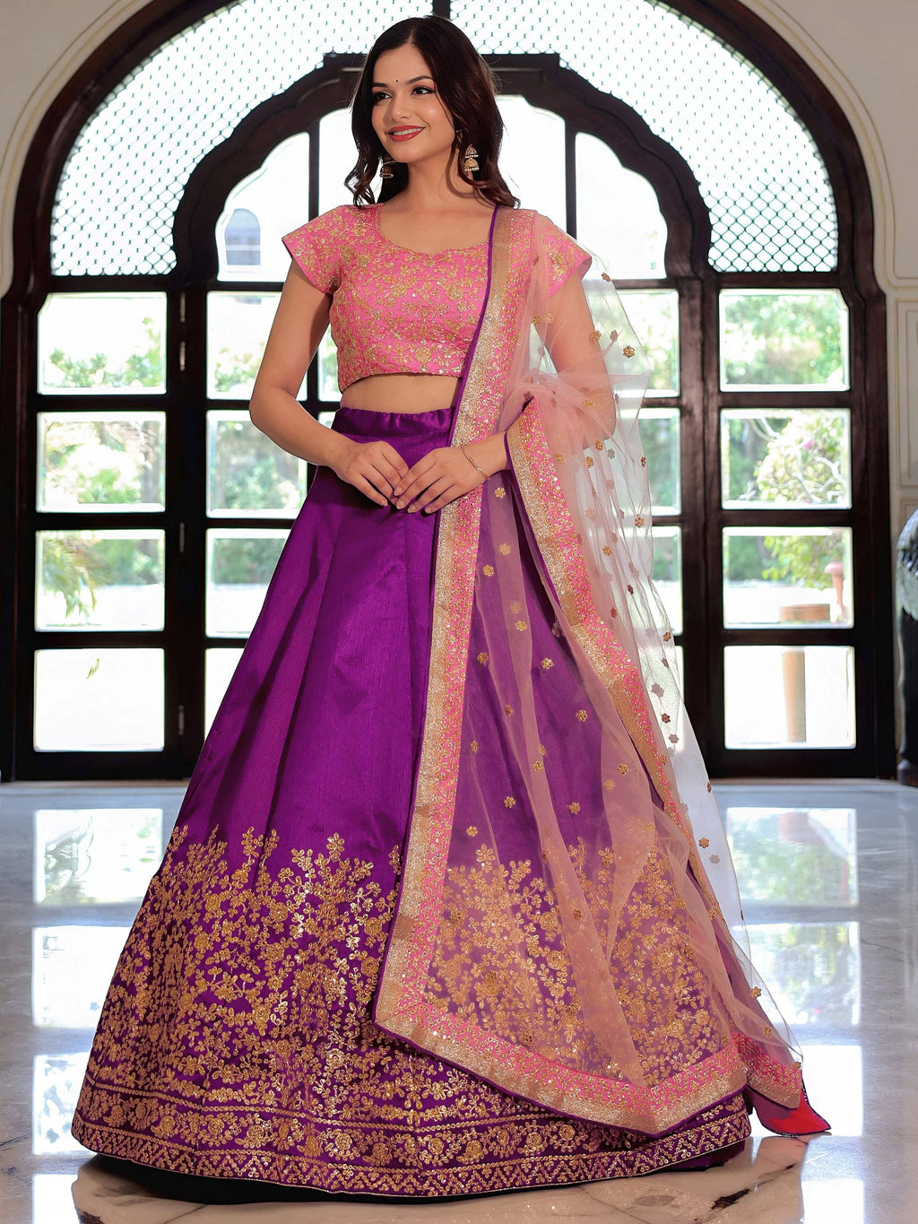 Tulsi Art Glamorous Purple Mulberry Silk Zari Embroidered Lehenga Choli | Grocsy