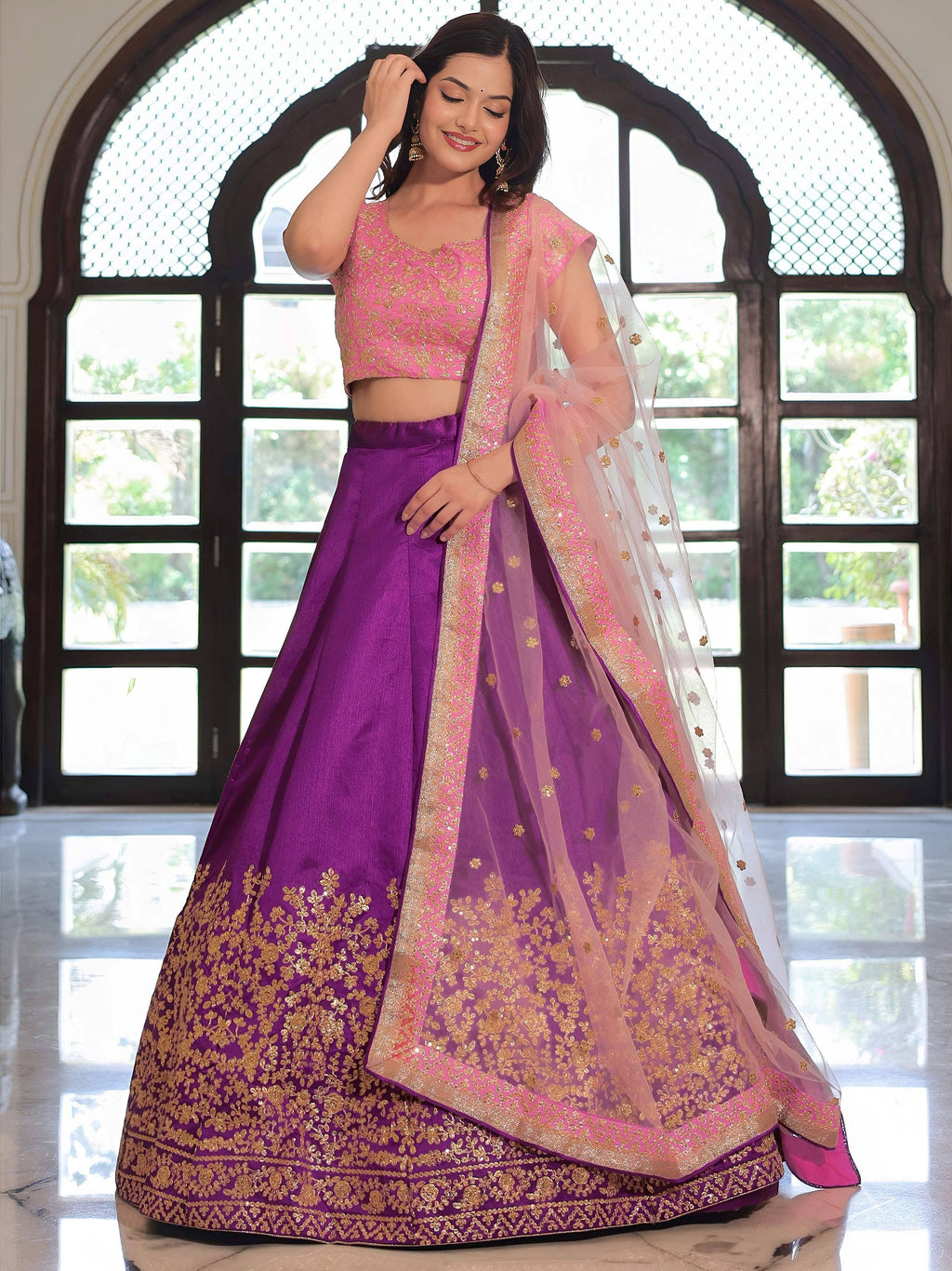 Tulsi Art Glamorous Purple Mulberry Silk Zari Embroidered Lehenga Choli | Grocsy