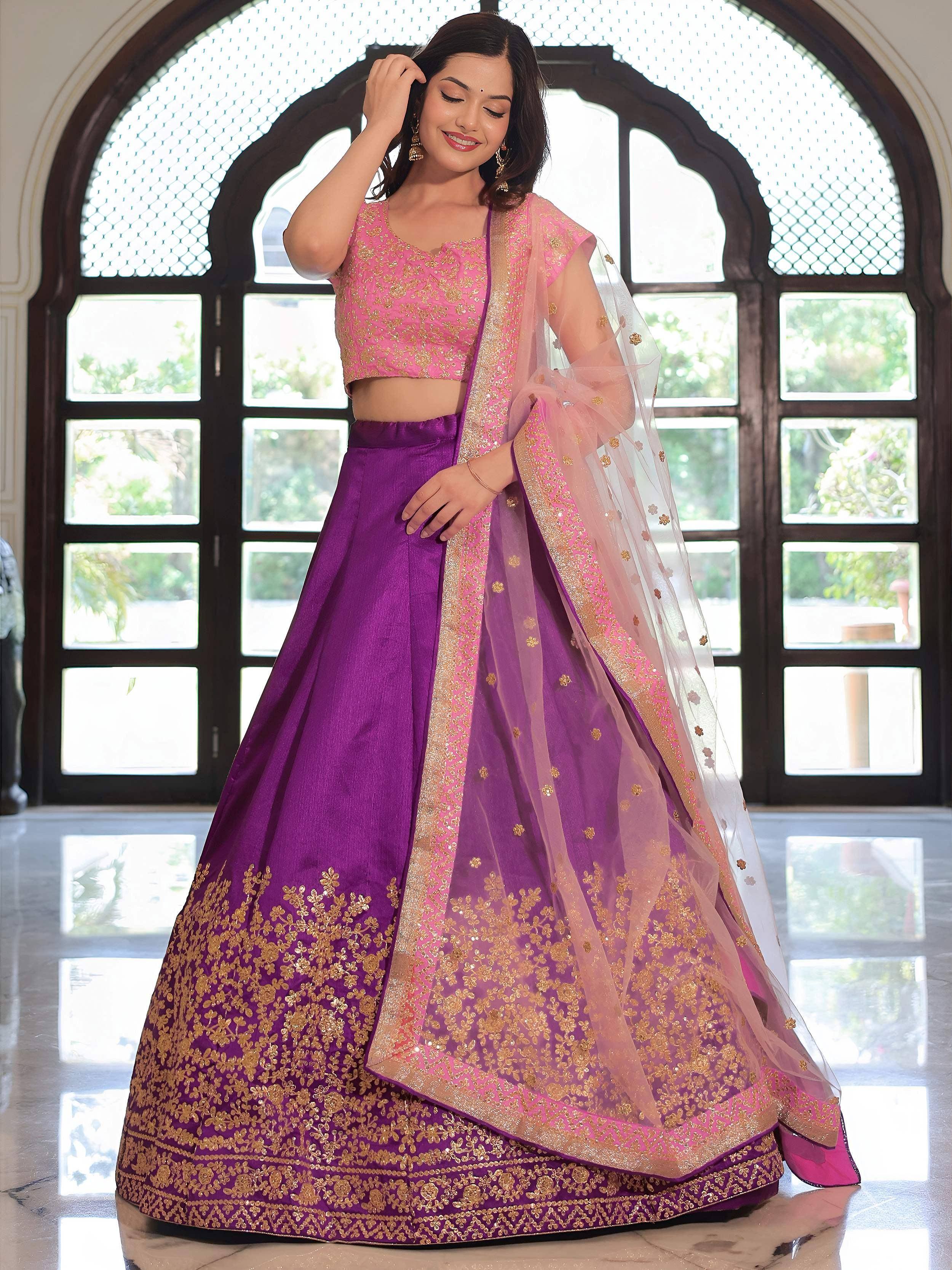 Tulsi Art Glamorous Purple Mulberry Silk Zari Embroidered Lehenga Choli | Grocsy
