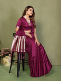 Anaita Purple Zari Weaving Work Satin Silk Saree With Blouse | Grocsy