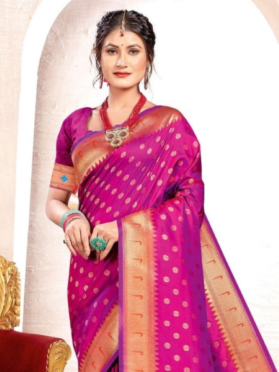Anaita Purple Banarasi Saree With Blouse Piece | Grocsy