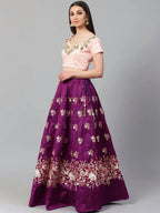 Tulsi Art Purple & Peach-Coloured Semi-Stitched Myntra Lehenga With Unstitched Choli | Grocsy