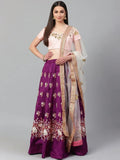 Tulsi Art Purple & Peach-Coloured Semi-Stitched Myntra Lehenga With Unstitched Choli | Grocsy