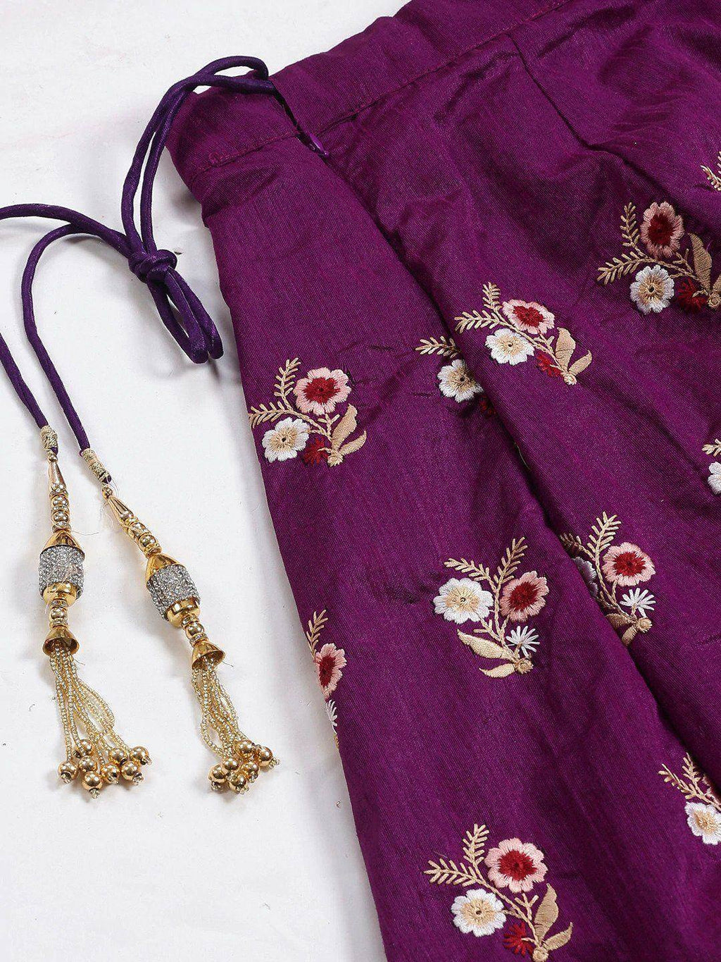 Tulsi Art Purple & Peach-Coloured Semi-Stitched Myntra Lehenga With Unstitched Choli | Grocsy
