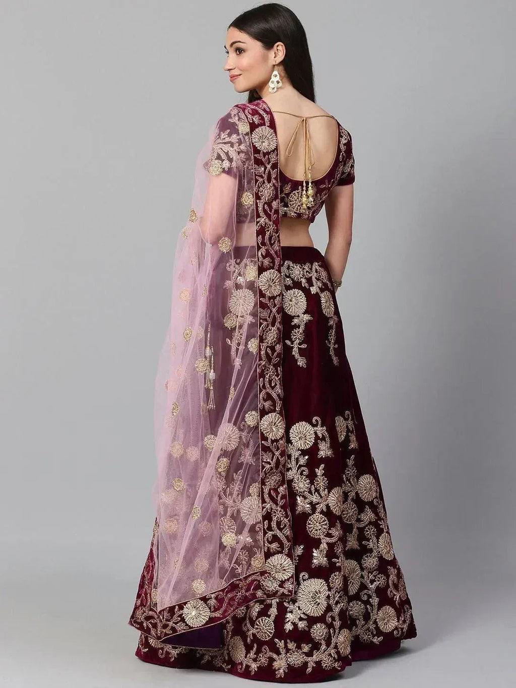 Tulsi Art Purple & Golden Semi-Stitched Myntra Party Wear Lehenga & Unstitched Blouse With Dupatta | Grocsy