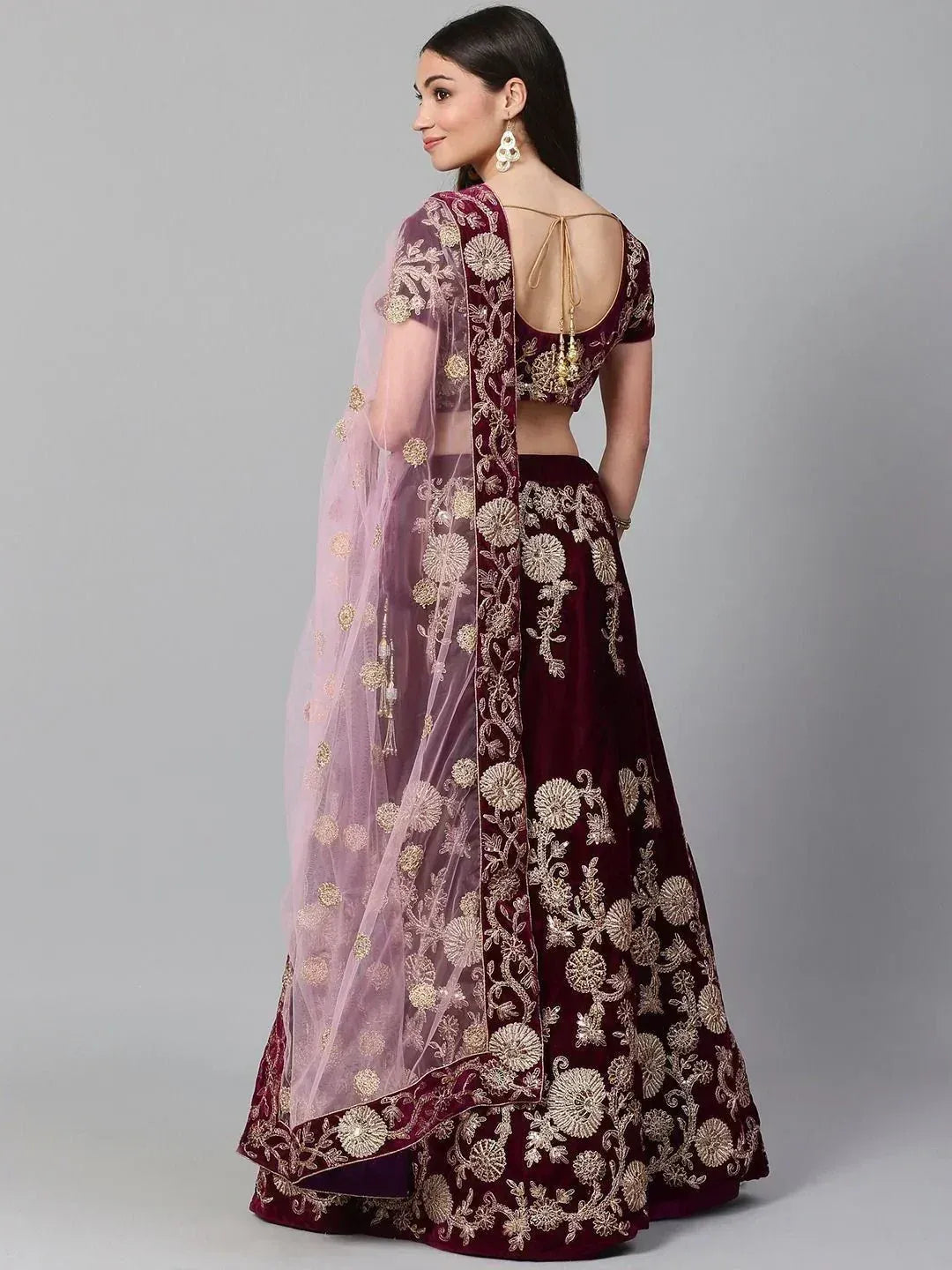 Tulsi Art Purple & Golden Semi-Stitched Myntra Party Wear Lehenga & Unstitched Blouse With Dupatta | Grocsy