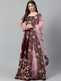 Tulsi Art Purple & Golden Semi-Stitched Myntra Party Wear Lehenga & Unstitched Blouse With Dupatta | Grocsy